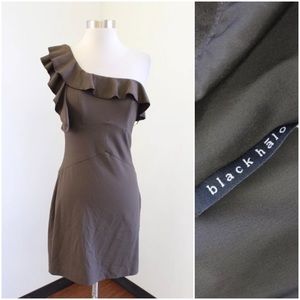 Black Halo Ruffle One Shoulder Dress